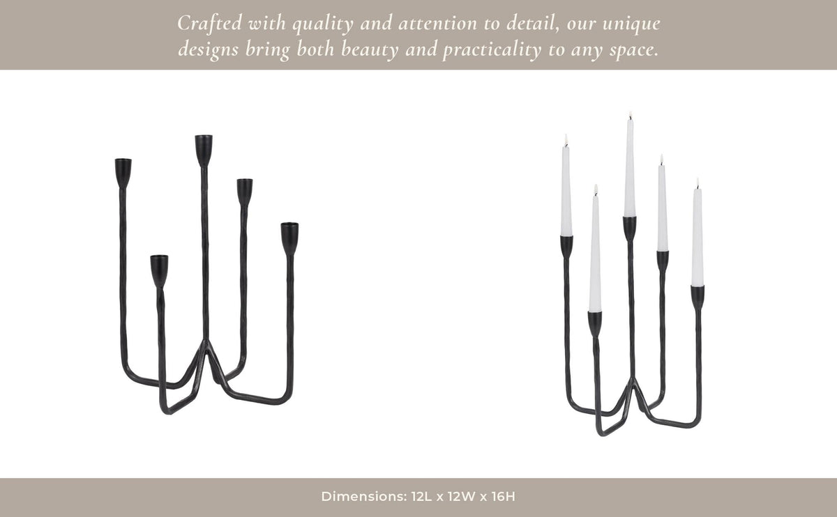 Metal Forged 5-Taper Candle Holder - Black, 16 in.