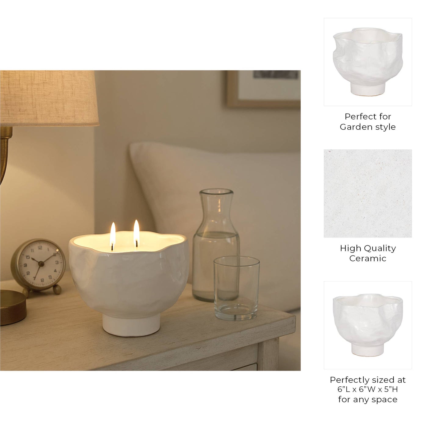 Decorative Candle Bowl - White Ceramic Citro Wavy, 20 Oz