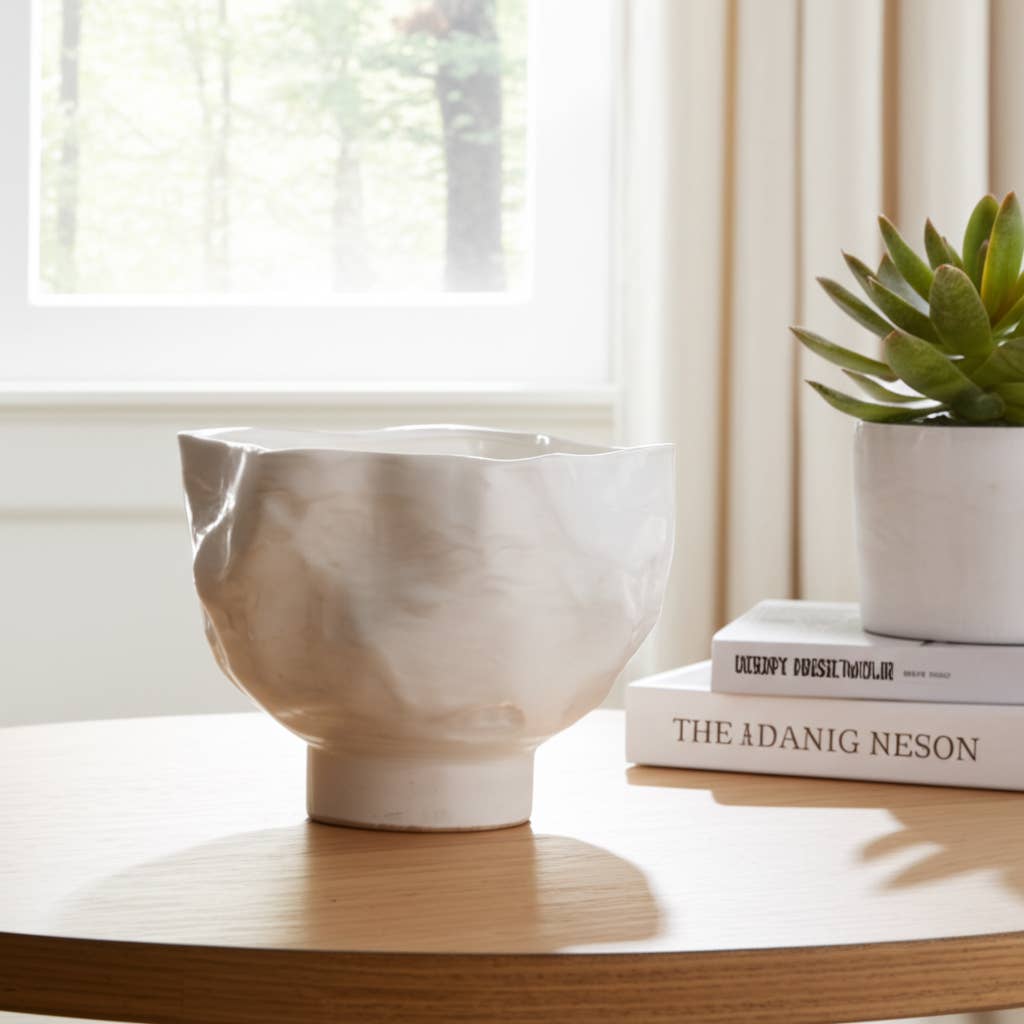 Decorative Candle Bowl - White Ceramic Citro Wavy, 20 Oz