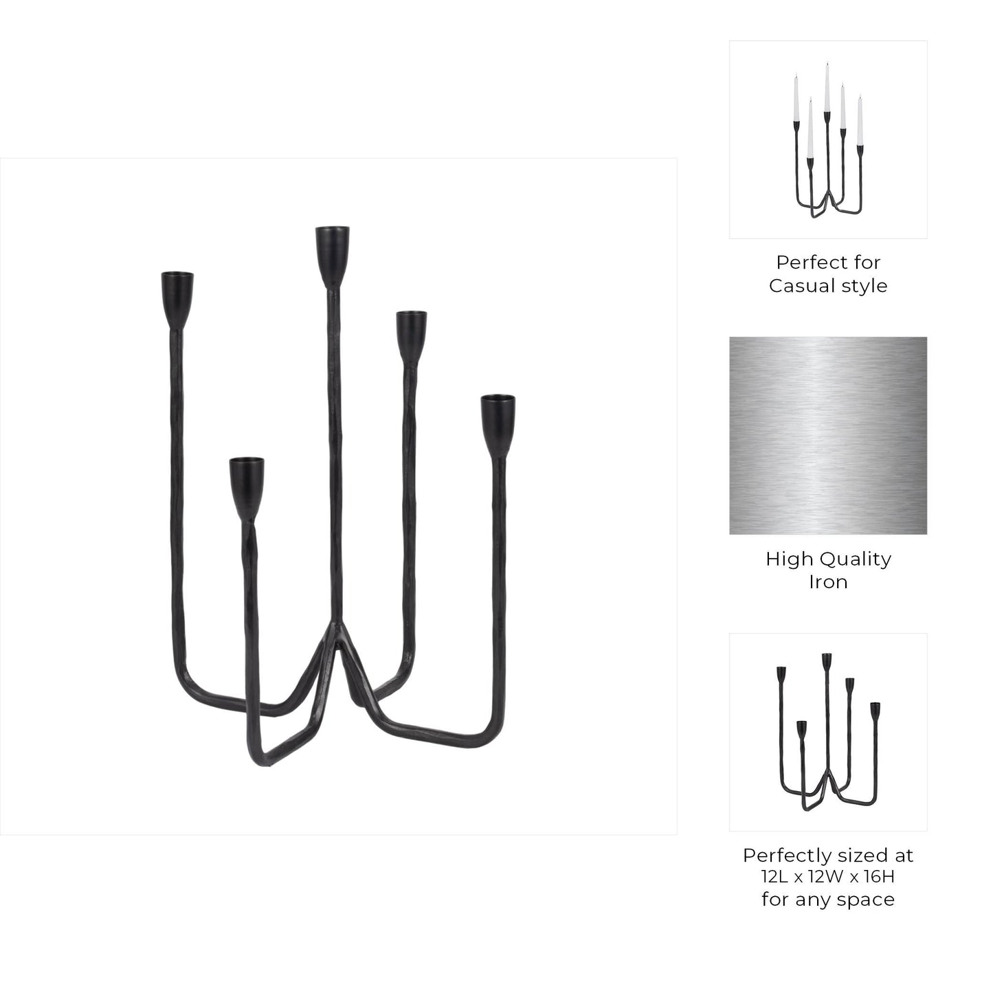 Metal Forged 5-Taper Candle Holder - Black, 16 in.