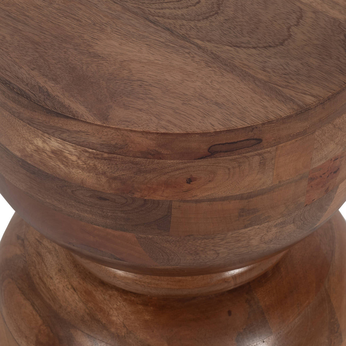 Mango Wood End Table with Hourglass Design - Brown, 18 in.