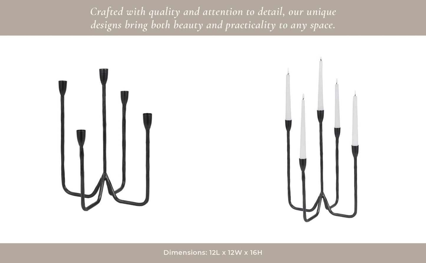 Metal Forged 5-Taper Candle Holder - Black, 16 in.