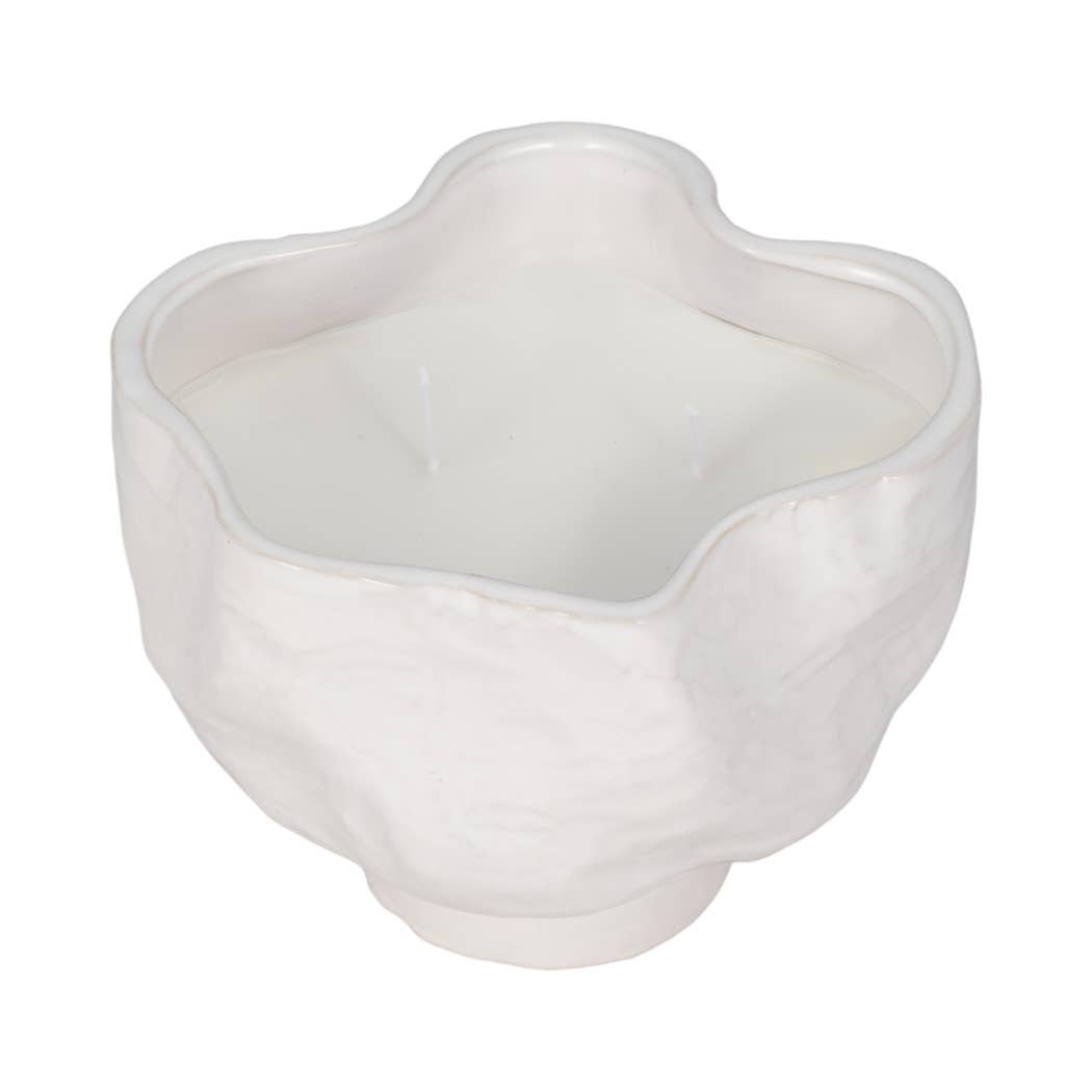 Decorative Candle Bowl - White Ceramic Citro Wavy, 20 Oz