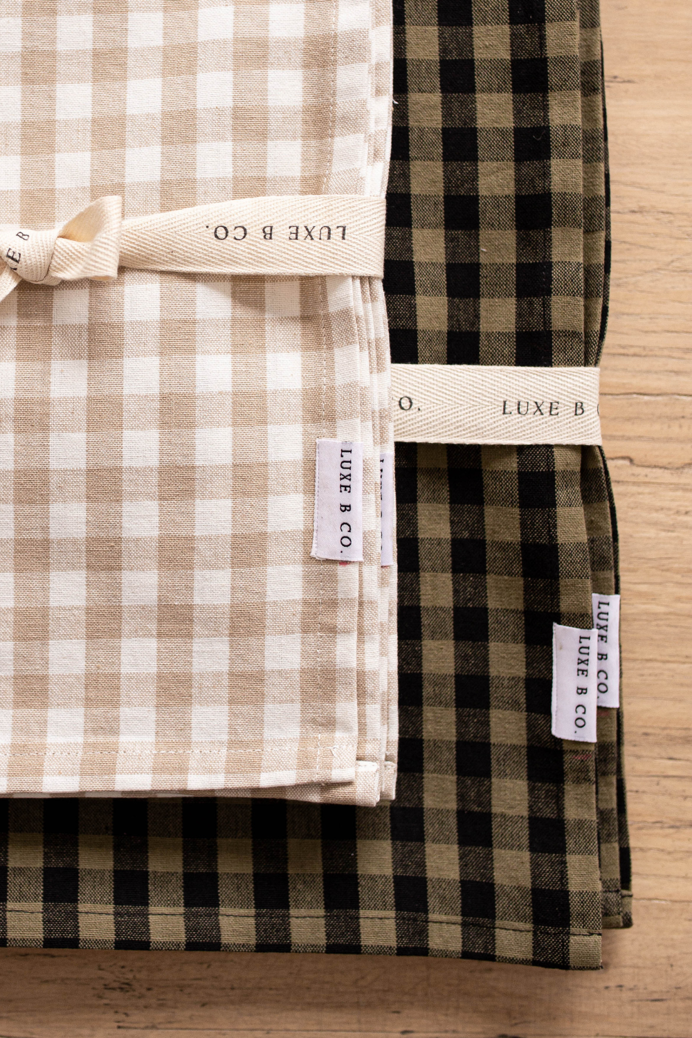 Olive Green Gingham Kitchen Dish Towels Luxe B Co. Set of 2