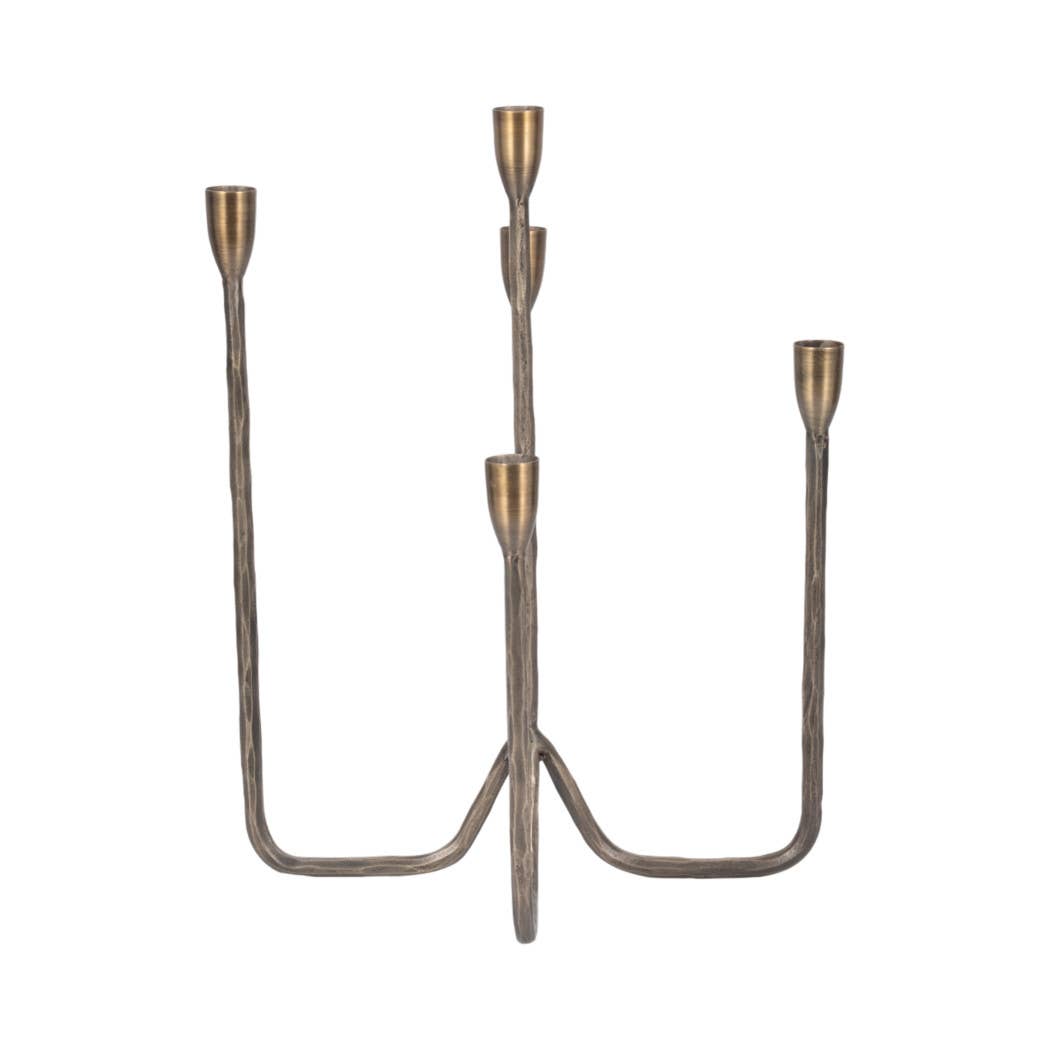 Metal Forged Five-Taper Candle Holder - Bronze, 16 in.
