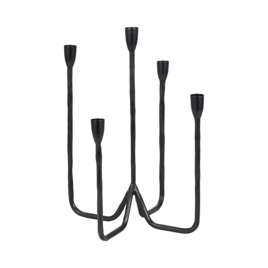 Metal Forged 5-Taper Candle Holder - Black, 16 in.