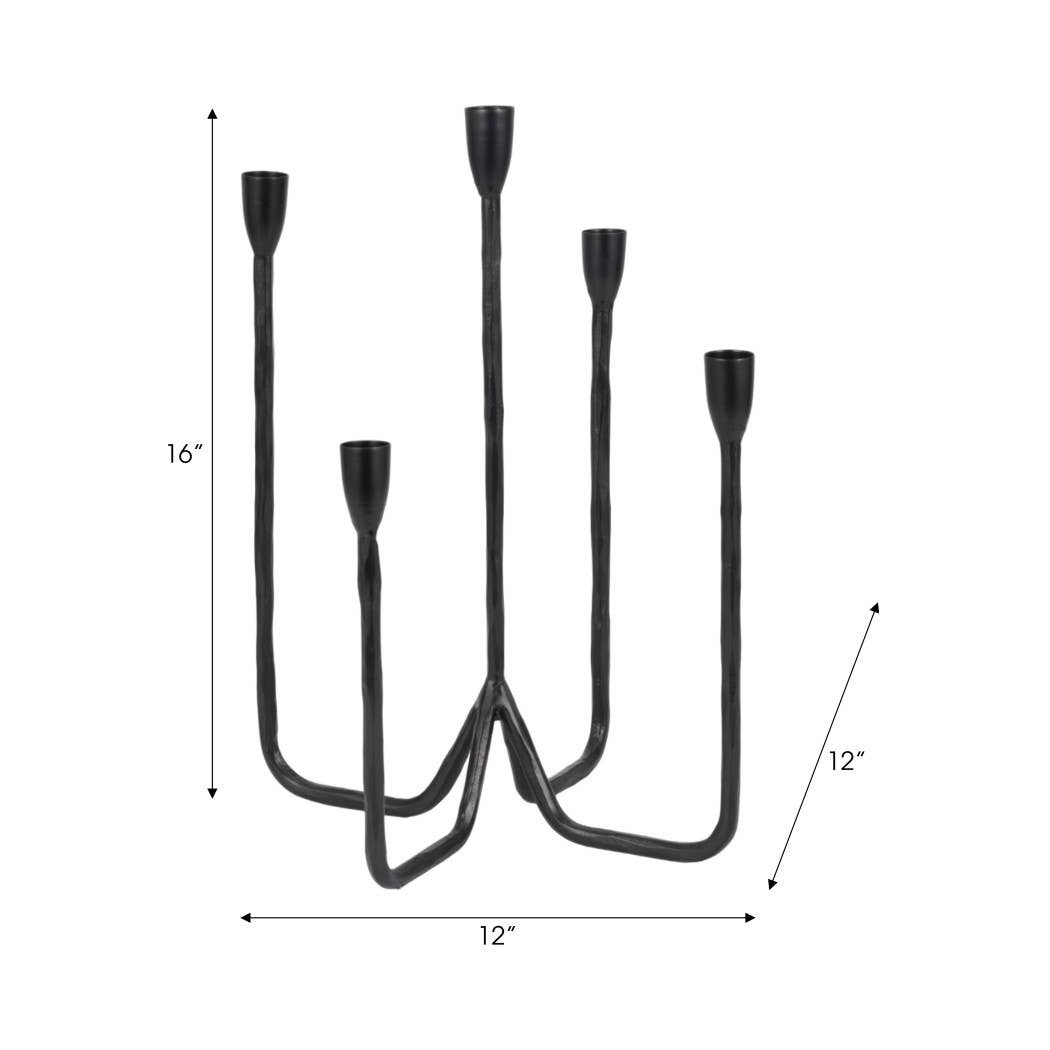 Metal Forged 5-Taper Candle Holder - Black, 16 in.
