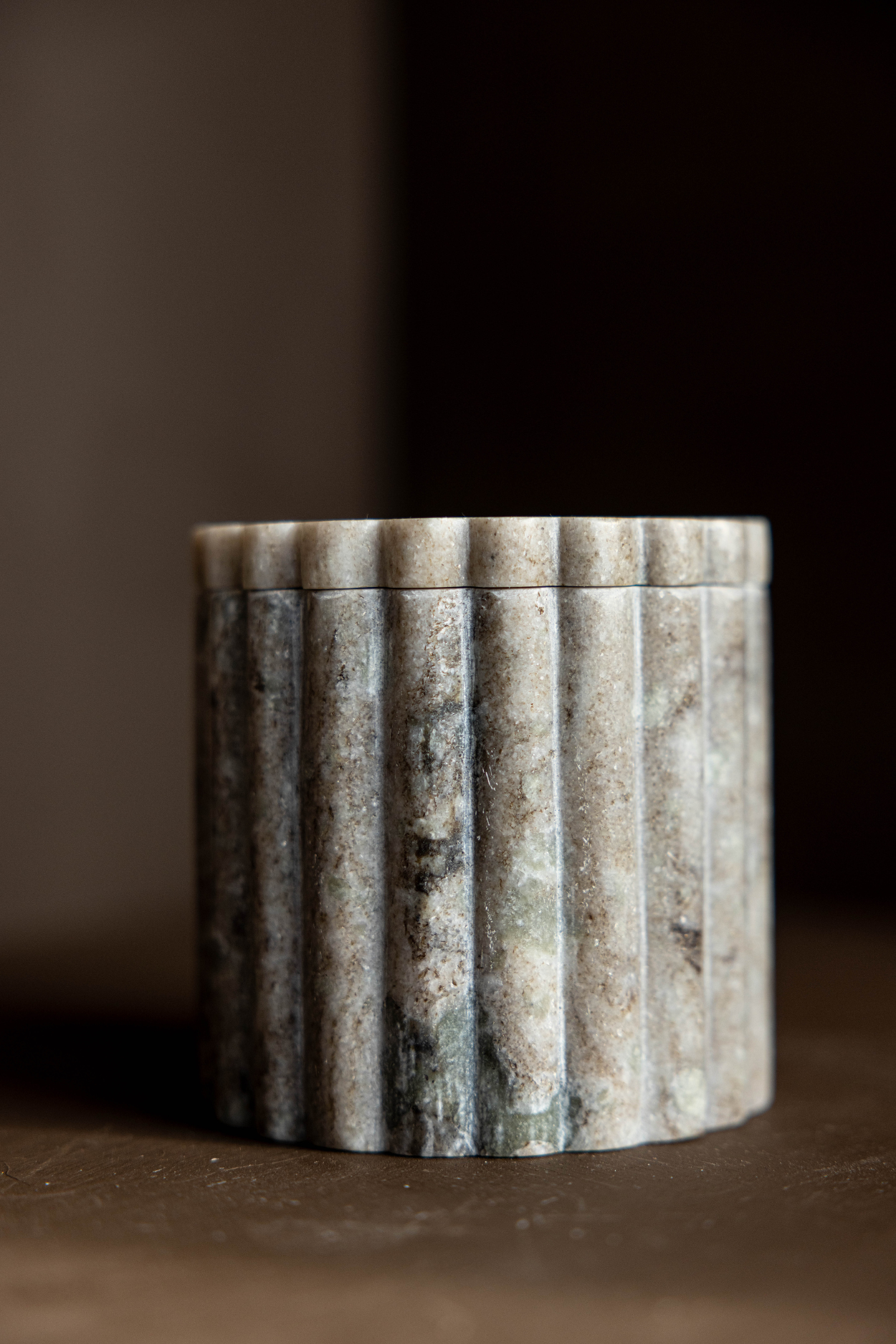 Beige Gray Marble Fluted Jar