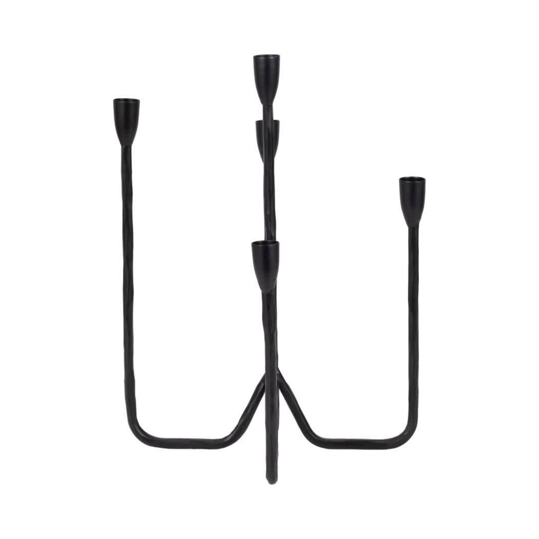 Metal Forged 5-Taper Candle Holder - Black, 16 in.