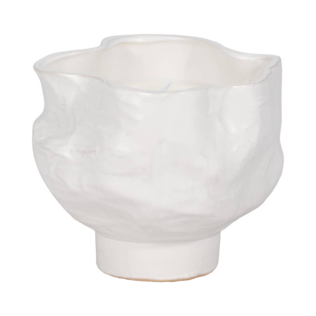 Decorative Candle Bowl - White Ceramic Citro Wavy, 20 Oz