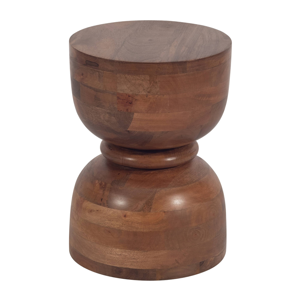 Mango Wood End Table with Hourglass Design - Brown, 18 in.