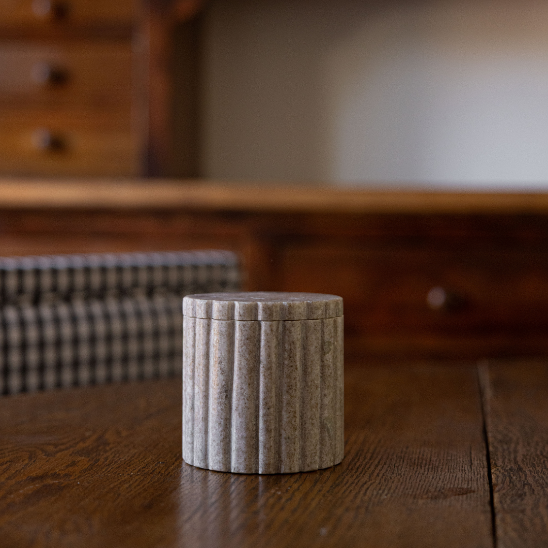 Beige Gray Marble Fluted Jar