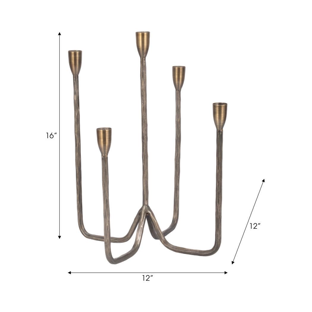 Metal Forged Five-Taper Candle Holder - Bronze, 16 in.