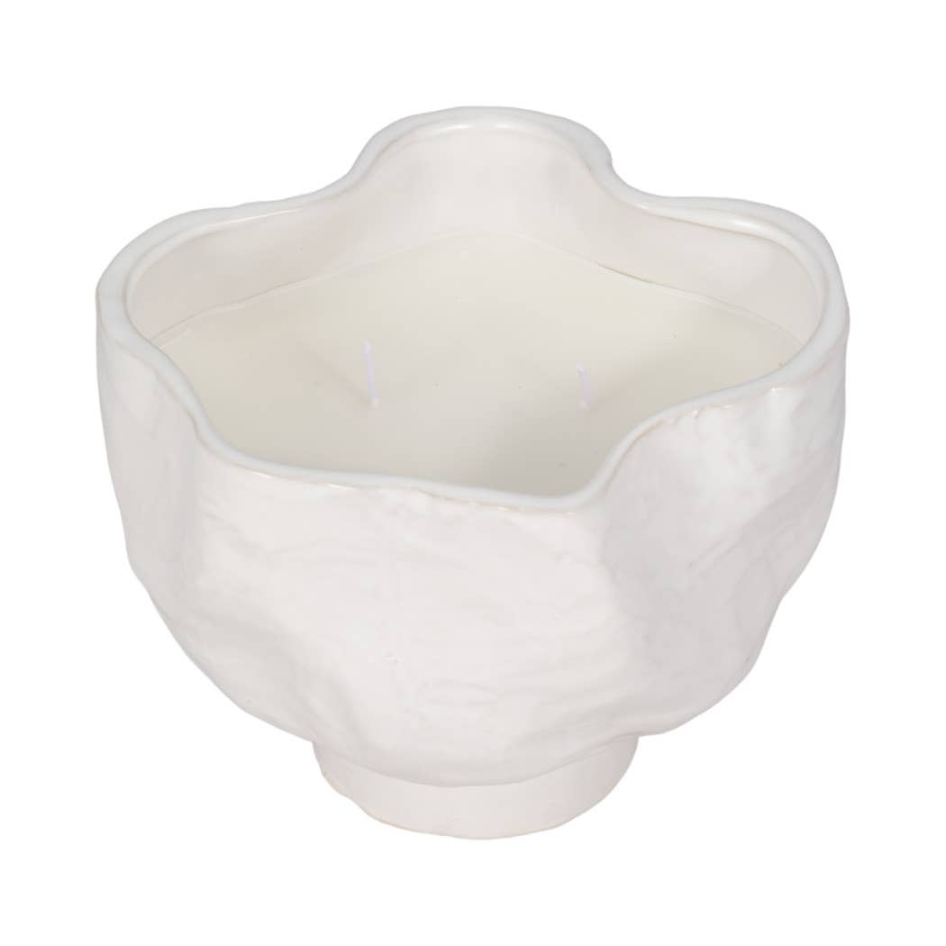 Decorative Candle Bowl - White Ceramic Citro Wavy, 20 Oz