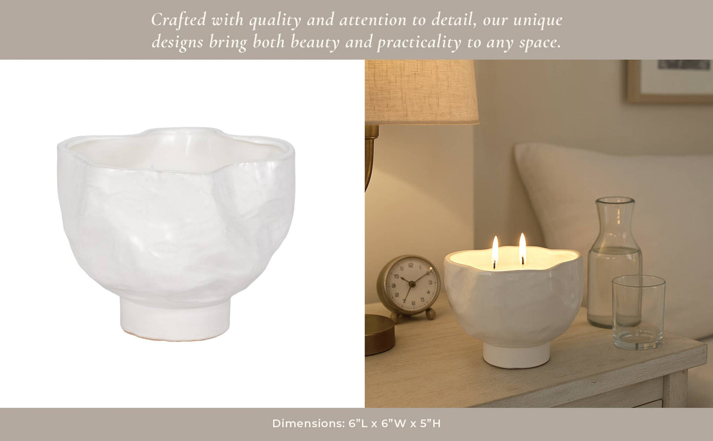 Decorative Candle Bowl - White Ceramic Citro Wavy, 20 Oz
