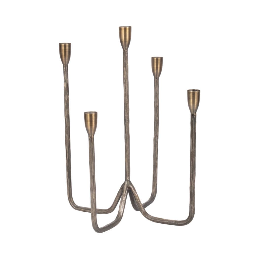 Metal Forged Five-Taper Candle Holder - Bronze, 16 in.