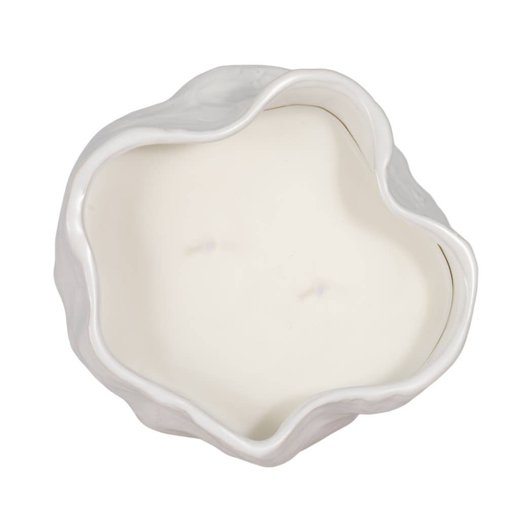 Decorative Candle Bowl - White Ceramic Citro Wavy, 20 Oz