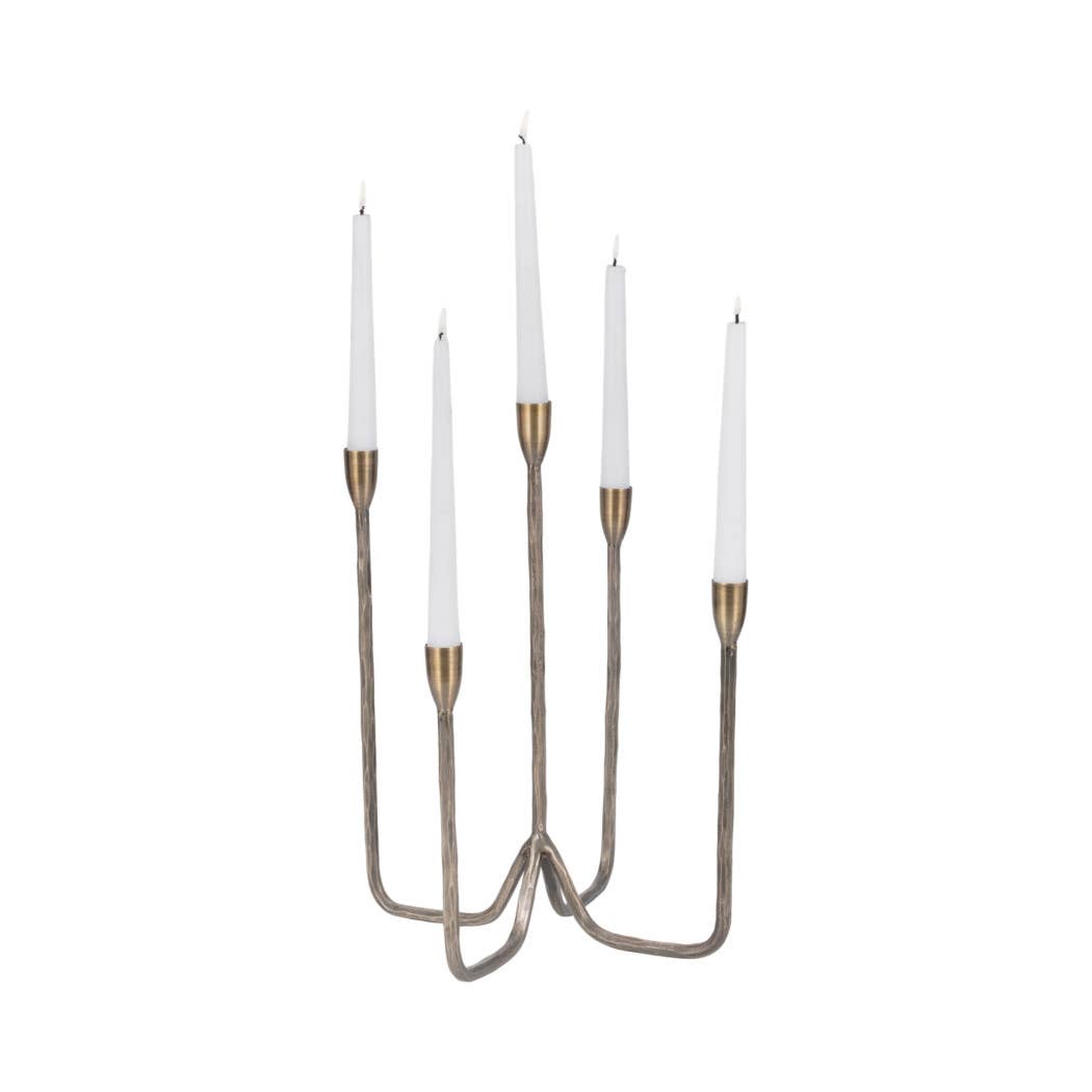 Metal Forged Five-Taper Candle Holder - Bronze, 16 in.