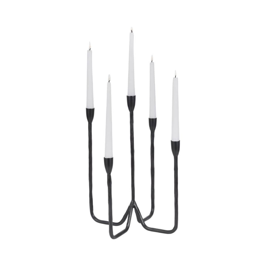 Metal Forged 5-Taper Candle Holder - Black, 16 in.