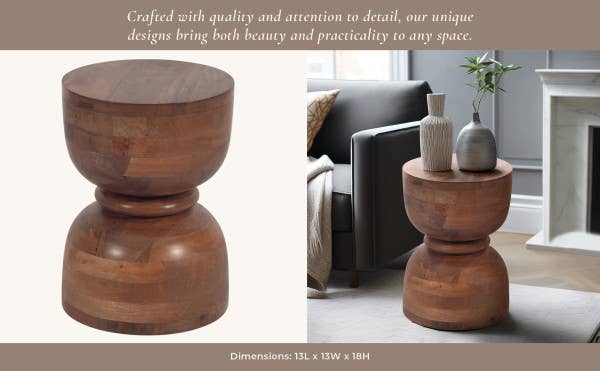 Mango Wood End Table with Hourglass Design - Brown, 18 in.