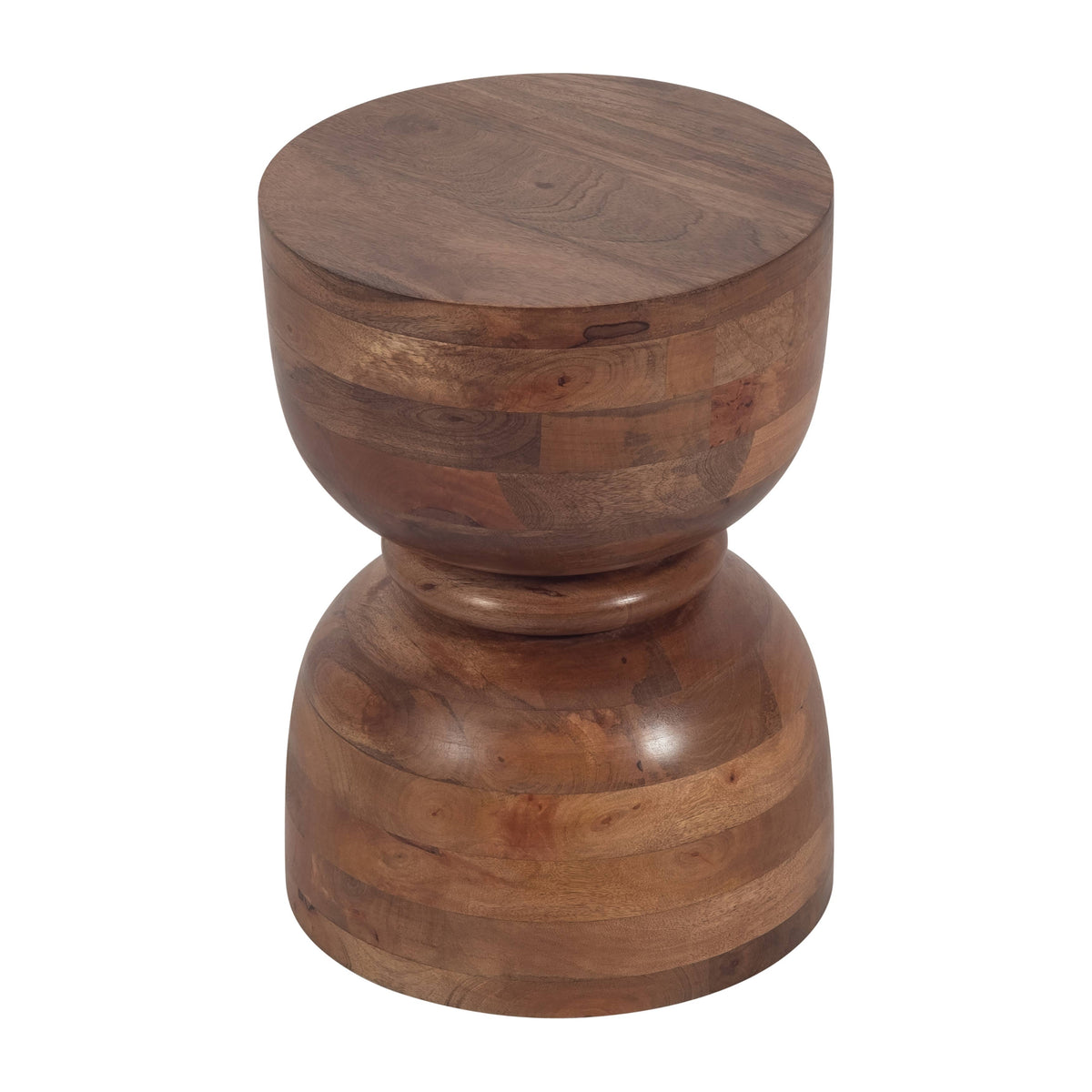Mango Wood End Table with Hourglass Design - Brown, 18 in.