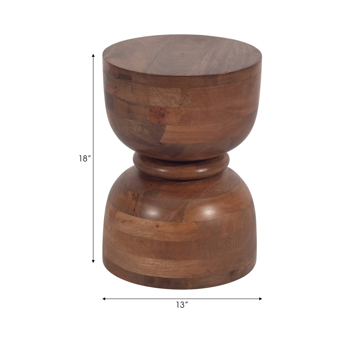 Mango Wood End Table with Hourglass Design - Brown, 18 in.