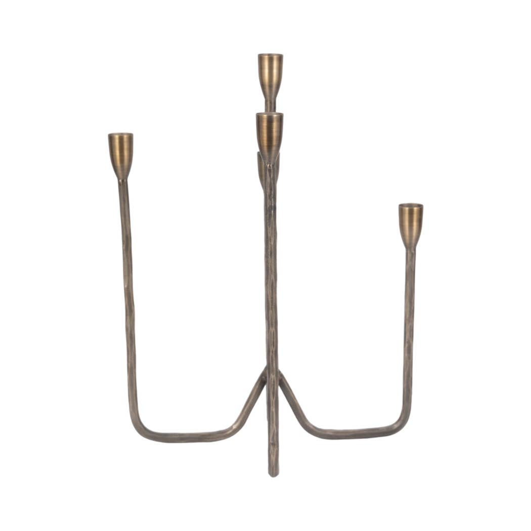 Metal Forged Five-Taper Candle Holder - Bronze, 16 in.