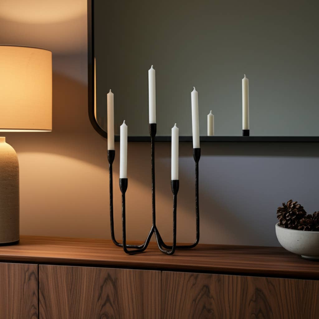 Metal Forged 5-Taper Candle Holder - Black, 16 in.