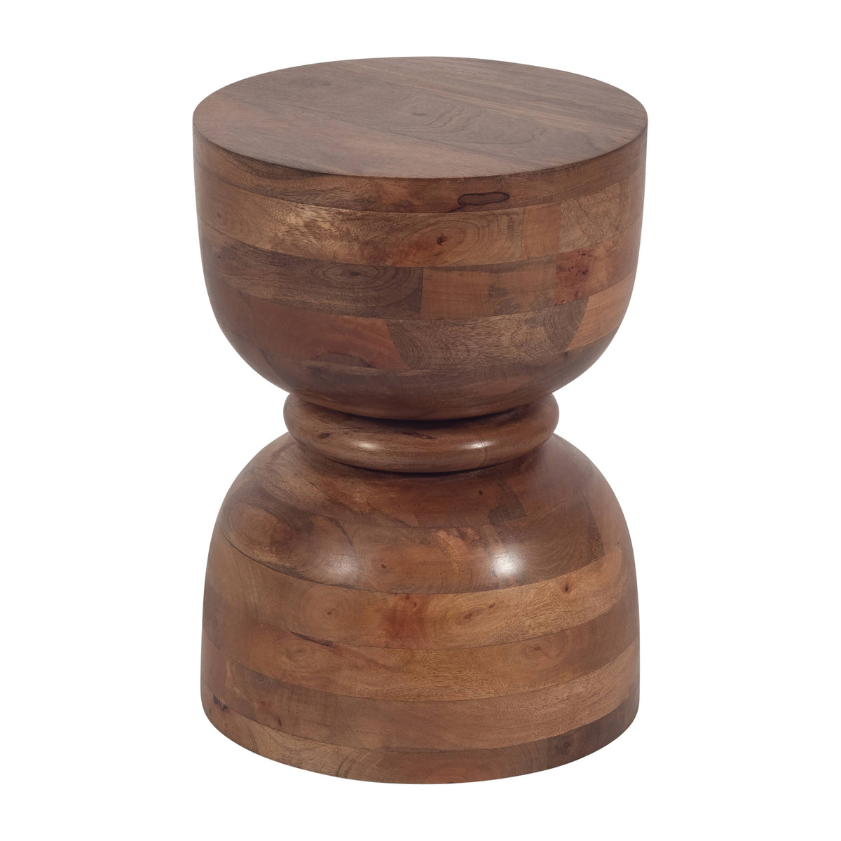 Mango Wood End Table with Hourglass Design - Brown, 18 in.